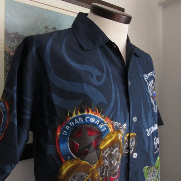Choppers Urban Coast Men's Shirt Button Up Blue Motorcycle Graphics Size XL - Picture 4 of 9